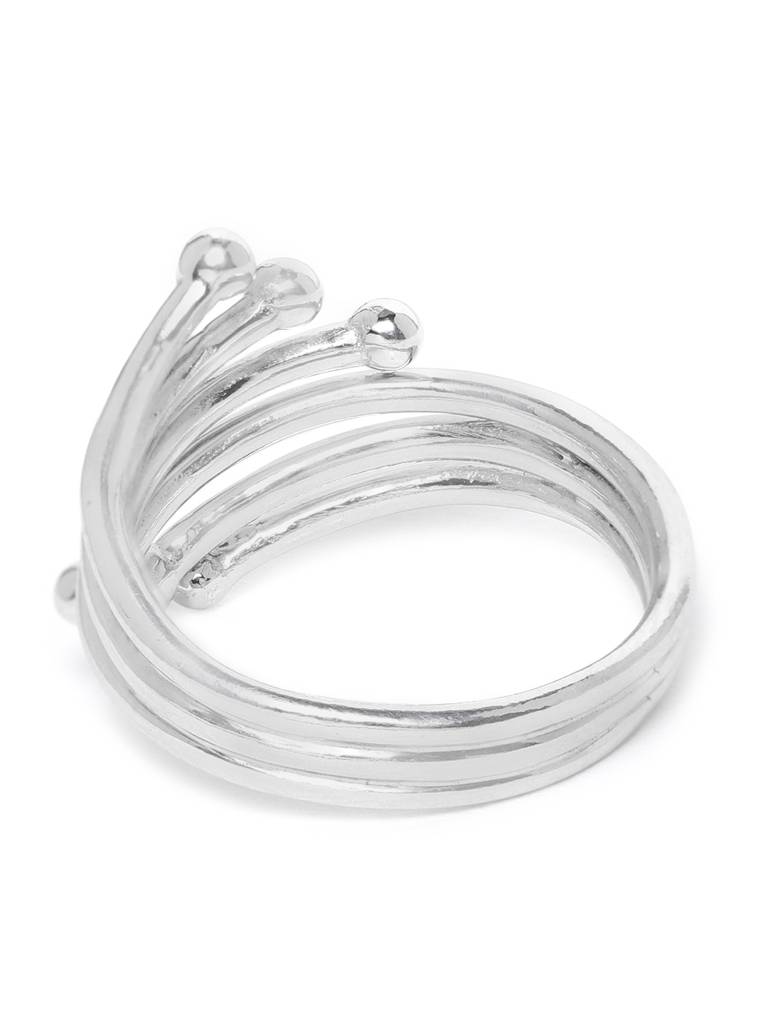 Women Silver-Toned Rhodium-Plated Adjustable Finger Ring : B631443R-2