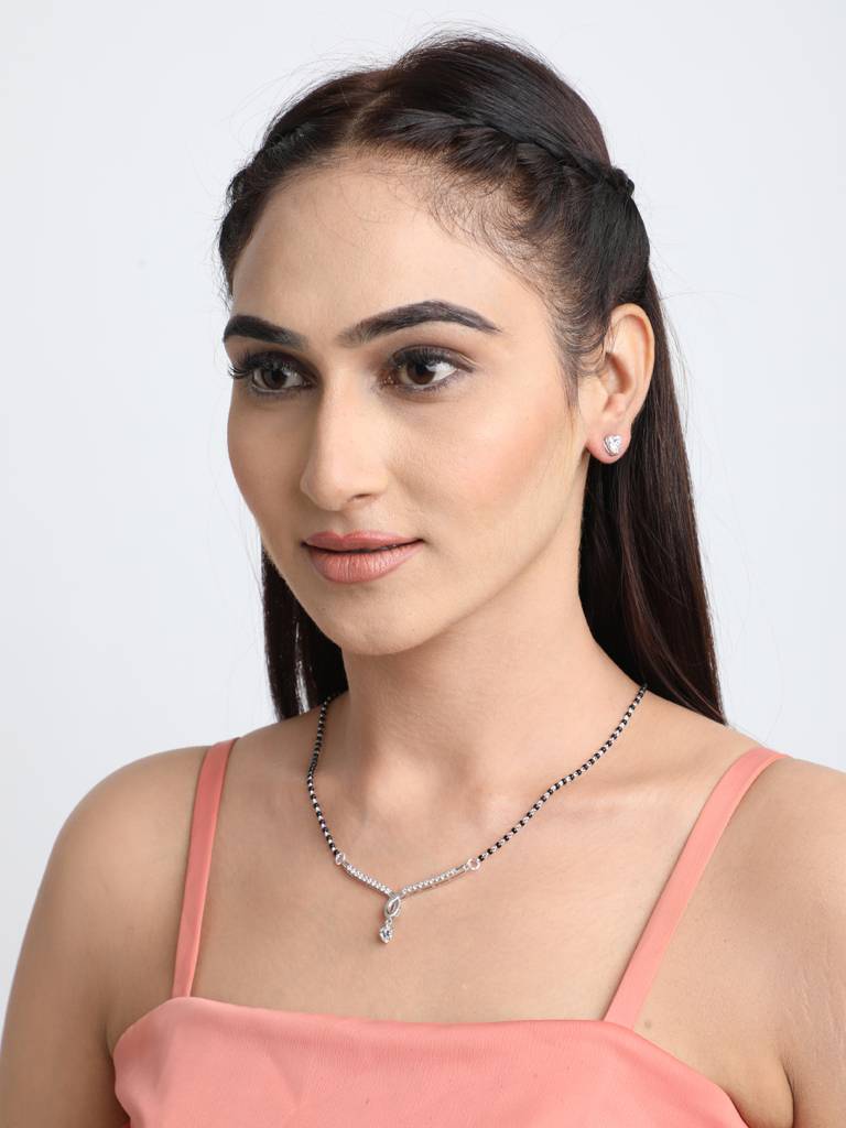 925 Sterling Silver Mila Mangalsutra Tanmaniya Pendant Earring Jewellery Set With Chain Gift For Women And Girls : CSWZMP64ME64