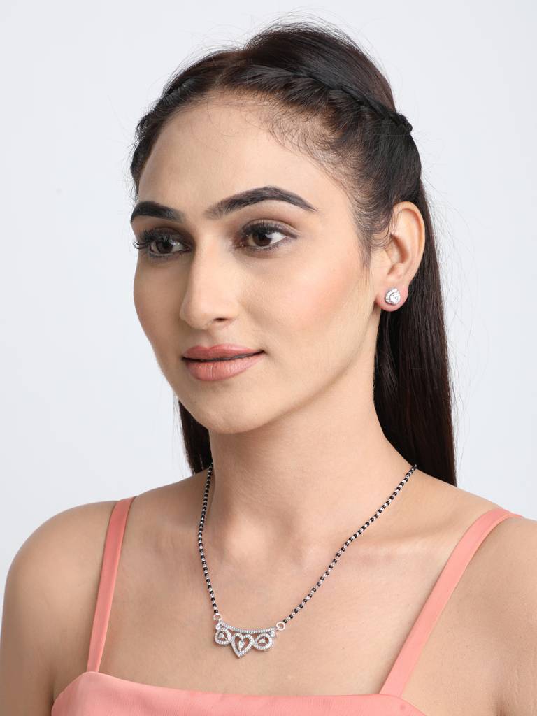925 Sterling Silver Eden Mangalsutra Tanmaniya Pendant Earring Jewellery Set With Chain Gift For Women And Girls : CSWZMP76ME66