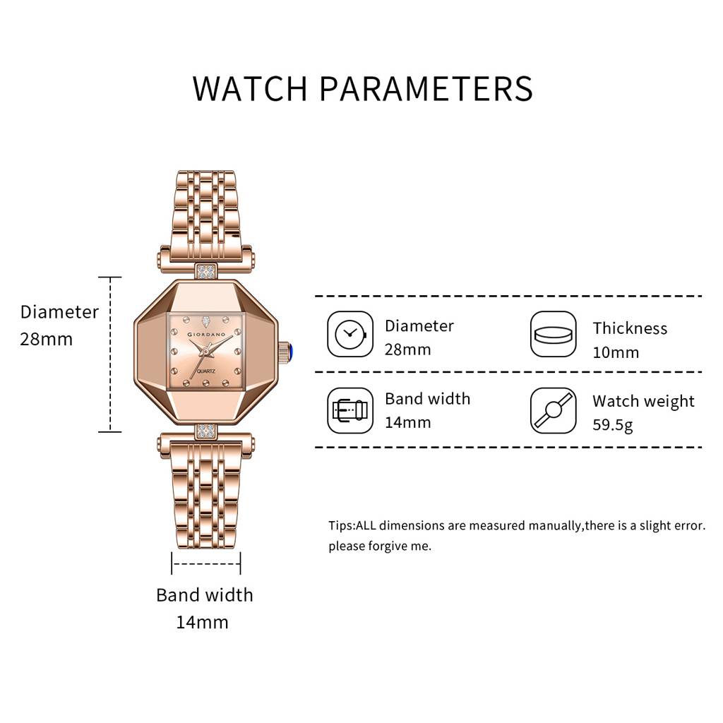 Giordano Dress Watch For Women Â Rose Gold Finish, Diamond Accented Octagonal Dial & Stainless Steel Strap-Gz- : GZ-60096-22