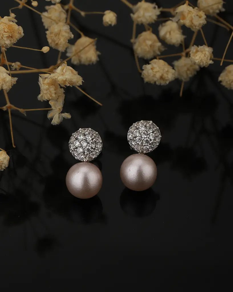 Carlton London Silver-Toned Rhodium-Plated Studded & Beaded Spherical Studs