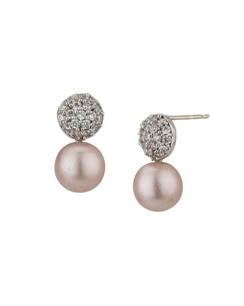 Carlton London Silver-Toned Rhodium-Plated Studded & Beaded Spherical Studs : B746411E1