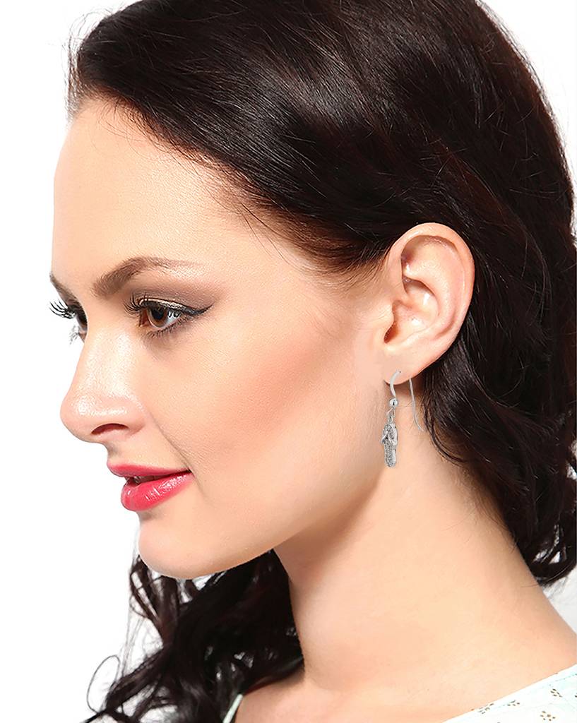 Carlton London Silver-Toned Rhodium-Plated Stone-Studded Quirky Drop Earrings : B756006E-1