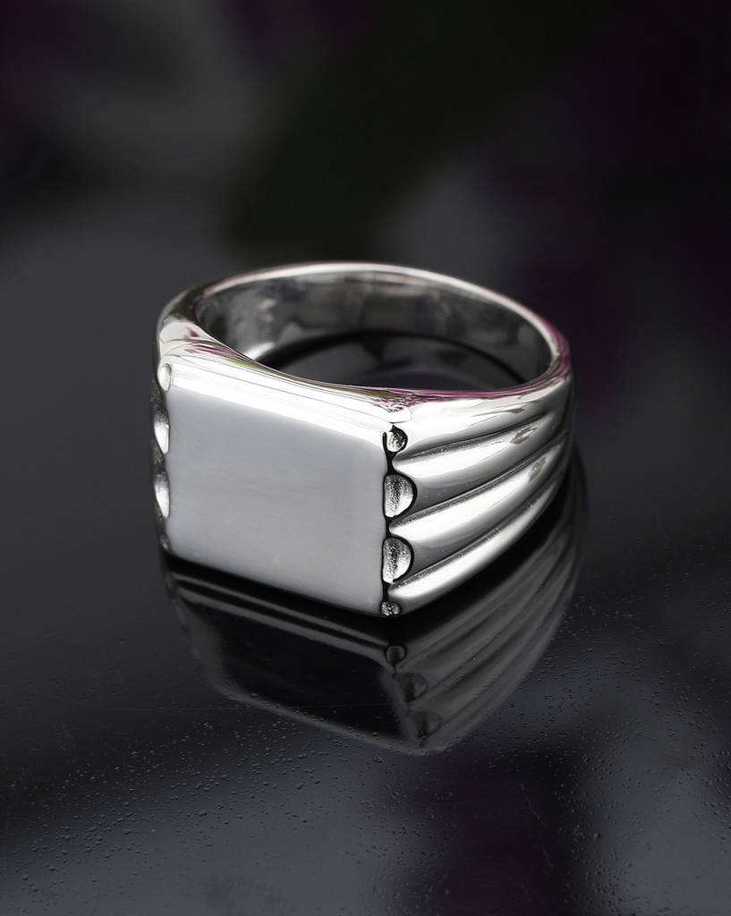 Carlton London Men Silver-Toned Rhodium-Plated Textured Finger Ring : B762218R-3