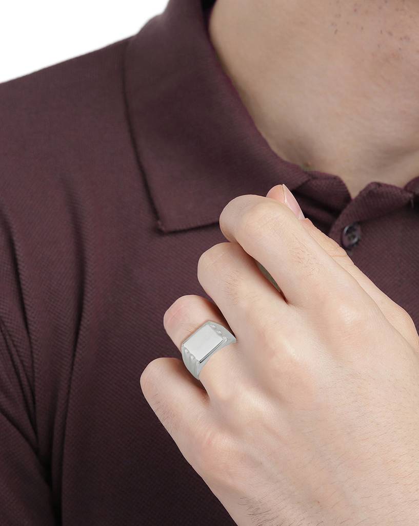 Carlton London Men Silver-Toned Rhodium-Plated Textured Finger Ring : B762218R-3