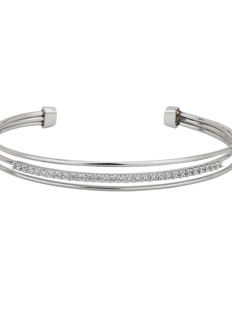 Carlton London Silver-Toned Rhodium-Plated Cz Studded Cuff Bracelet : B763412B-1
