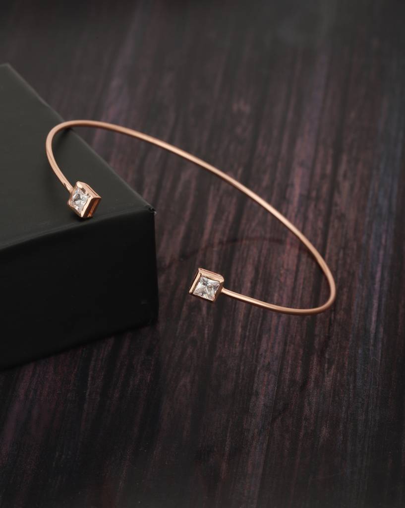 Rose Gold-Plated Cz Studded Cuff Bracelet : B763415B-1