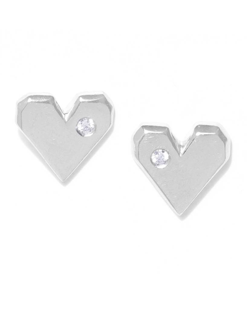 Carlton London Silver-Toned Rhodium-Plated Heart Shaped Cz-Studs : B765405E-1