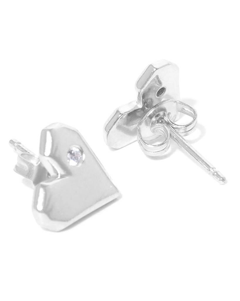 Carlton London Silver-Toned Rhodium-Plated Heart Shaped Cz-Studs : B765405E-1