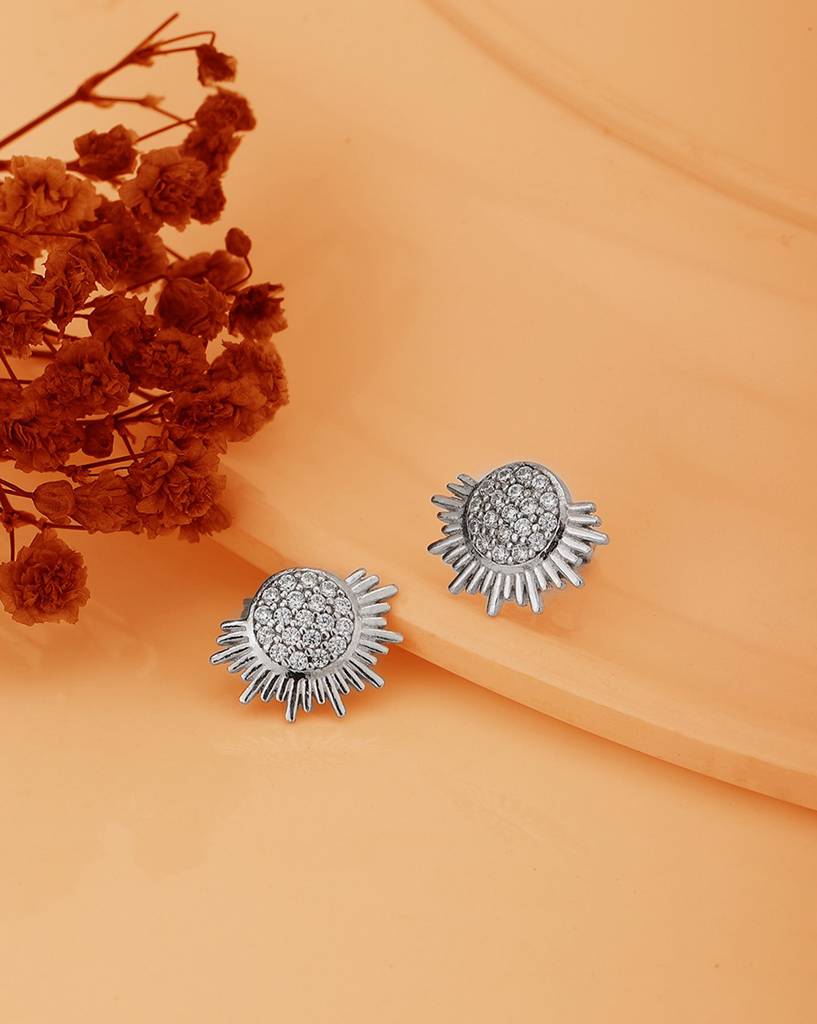 Carlton London Silver-Toned Rhodium-Plated Cz Studded Spiked Studs : B765410E1