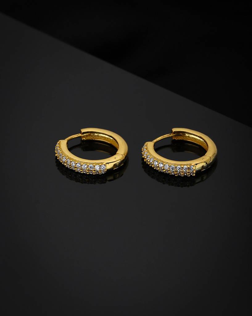 Gold-Plated Cz Studded Circular Handcrafted Huggie Hoop Earrings : B765810E-4