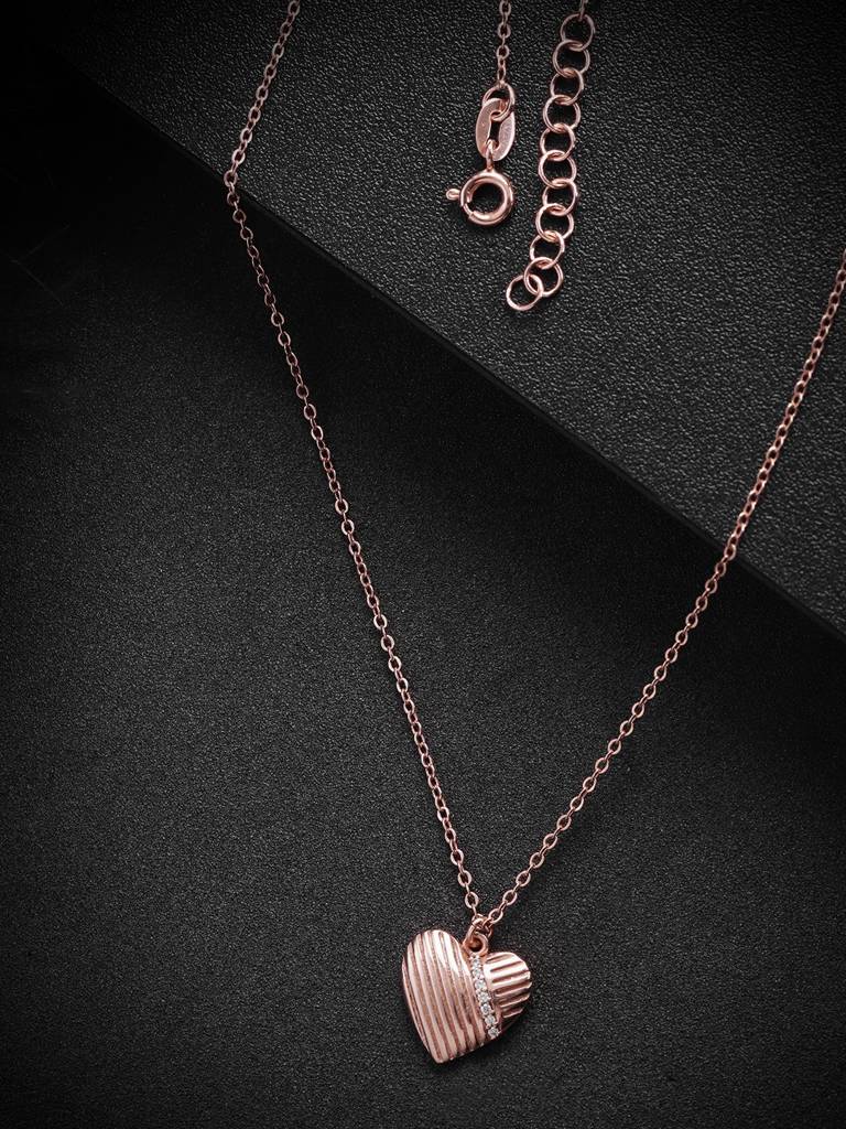Rose Gold-Plated Cz-Studded Heart-Shaped Necklace : B772601N-1