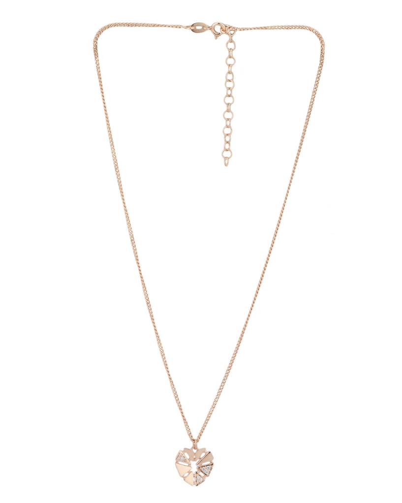 Carlton London Rose Gold-Plated Cz-Studded Heart-Shaped Necklace : B772602N-1