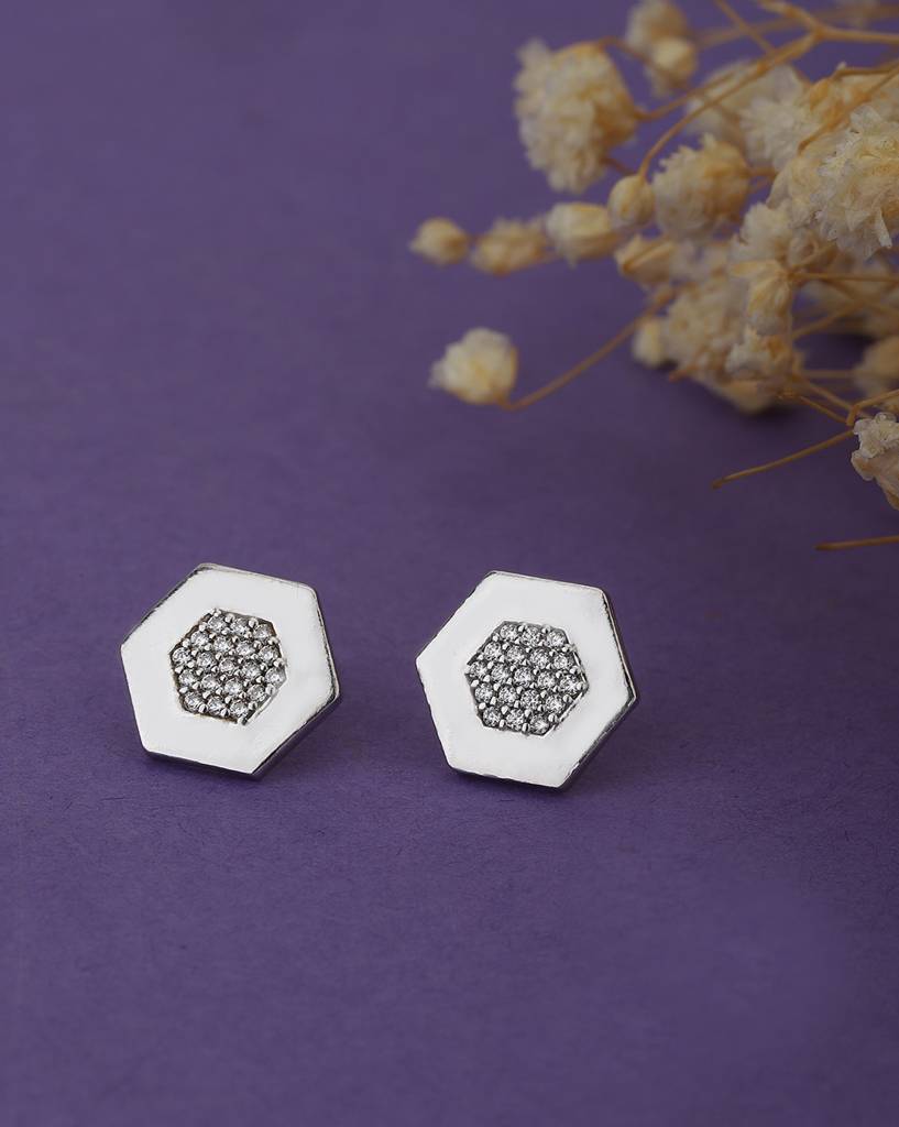 Carlton London Silver-Toned Rhodium-Plated Cz-Studded Geometric Studs : B773705E1