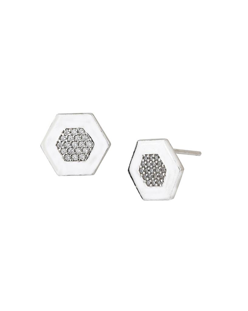 Carlton London Silver-Toned Rhodium-Plated Cz-Studded Geometric Studs : B773705E1