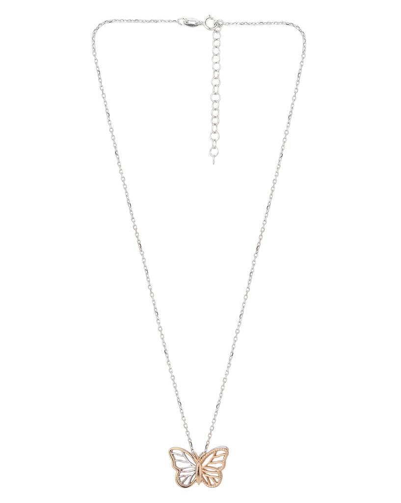 Carlton London Rose Gold-Toned & Silver-Toned Rhodium-Plated Butterfly Pendant With Chain : B795205N2
