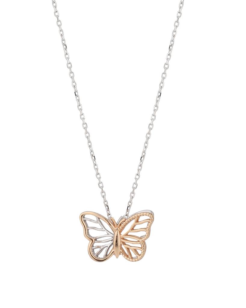 Carlton London Rose Gold-Toned & Silver-Toned Rhodium-Plated Butterfly Pendant With Chain : B795205N2