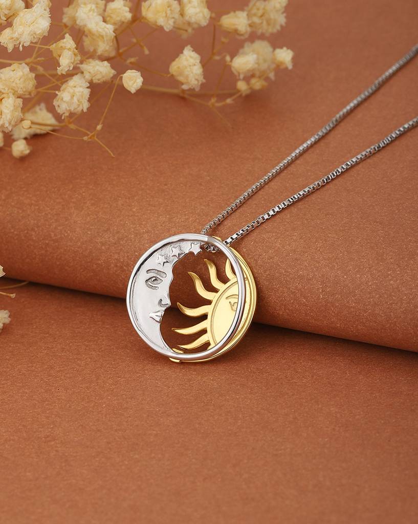 Carlton London Silver-Toned & Gold-Toned Rhodium-Plated Pendant With Chain : B795209N2