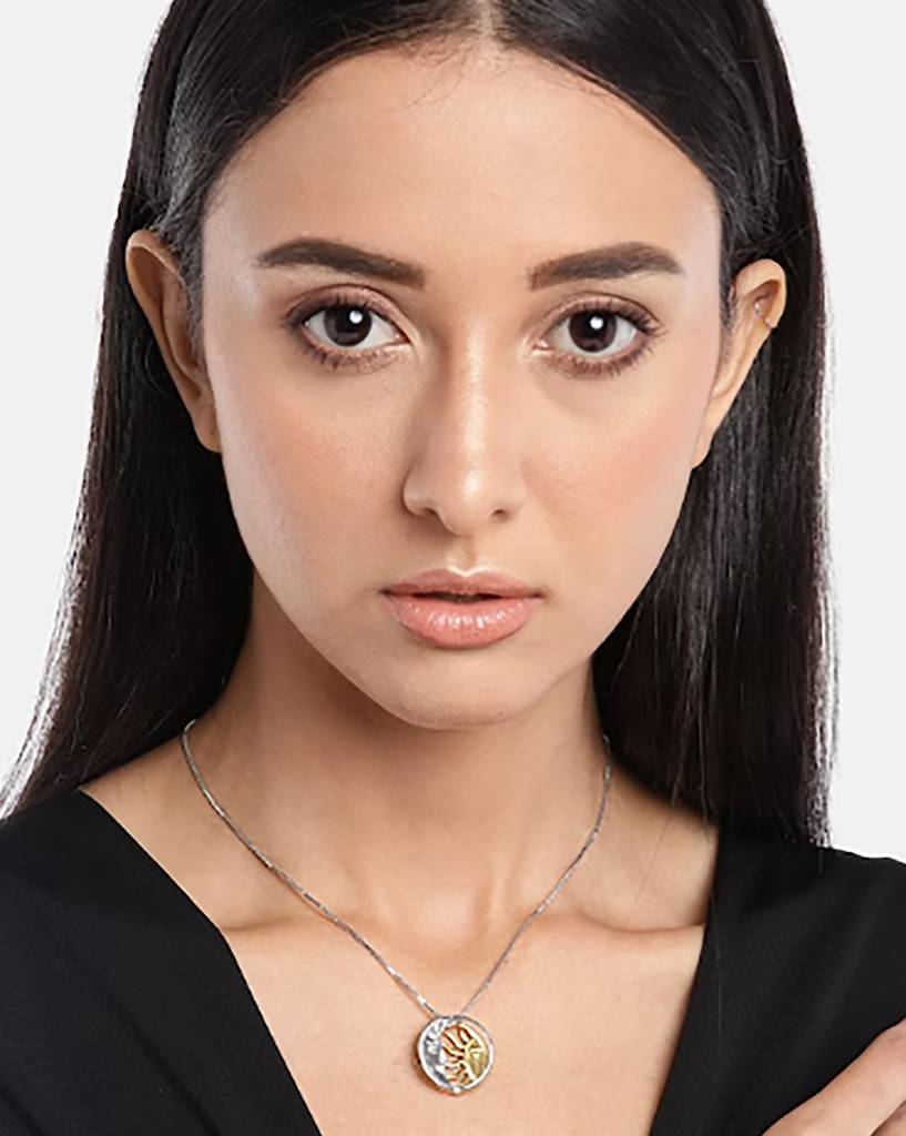 Carlton London Silver-Toned & Gold-Toned Rhodium-Plated Pendant With Chain : B795209N2