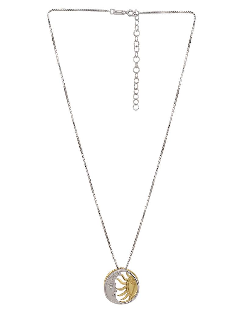 Carlton London Silver-Toned & Gold-Toned Rhodium-Plated Pendant With Chain : B795209N2