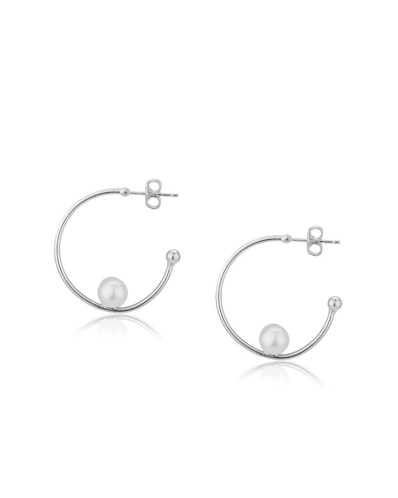 Carlton London Off White & Silver-Toned Rhodium-Plated Beaded Half Hoop Earrings : B8049107E-1