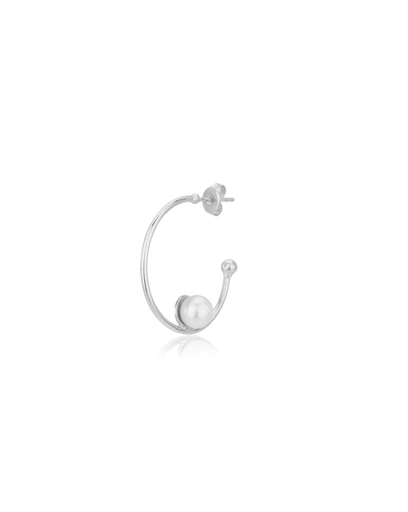 Carlton London Off White & Silver-Toned Rhodium-Plated Beaded Half Hoop Earrings : B8049107E-1