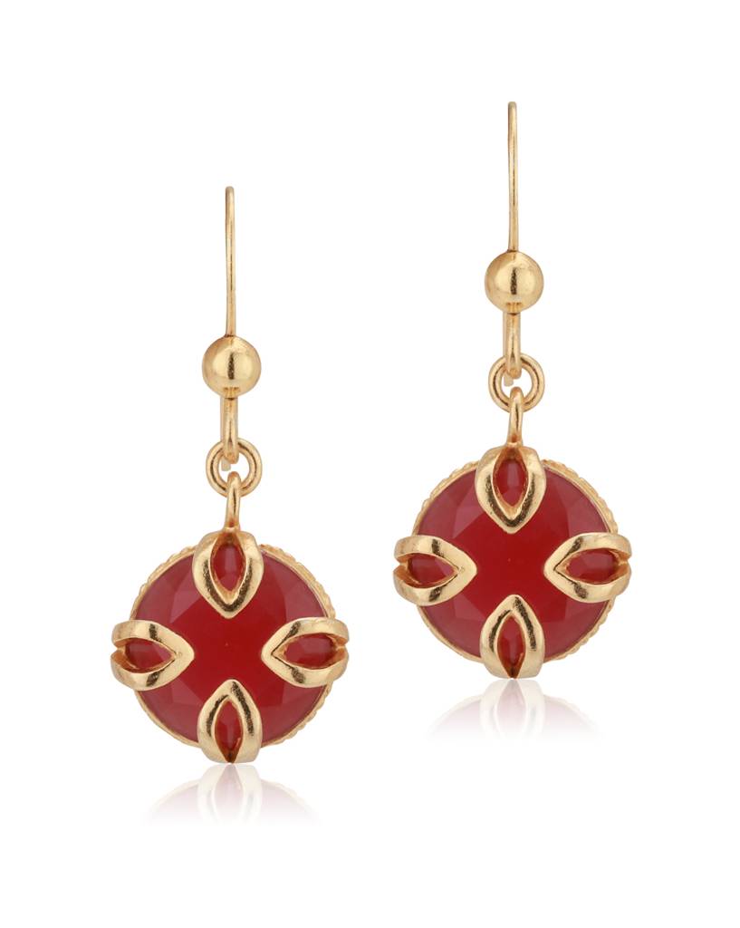 Maroon Gold-Plated Stone-Studded Circular Drop Earrings : B823105E-1