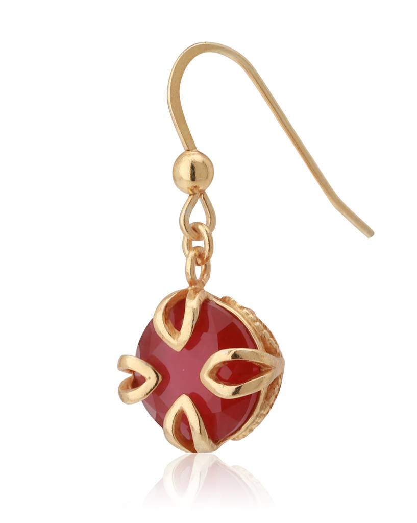 Maroon Gold-Plated Stone-Studded Circular Drop Earrings : B823105E-1