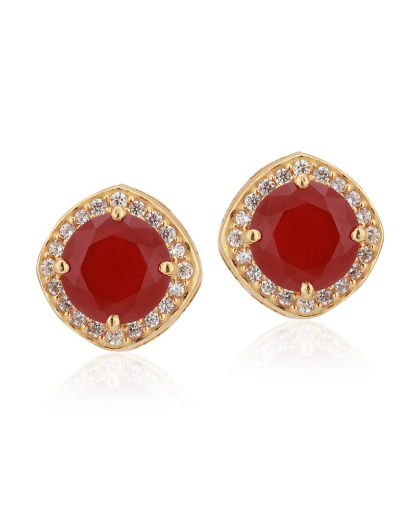 Maroon Gold-Plated Geometric Stone-Studs : B823106E-1