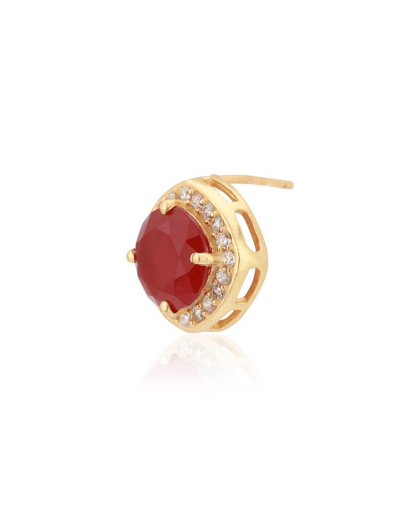Maroon Gold-Plated Geometric Stone-Studs : B823106E-1