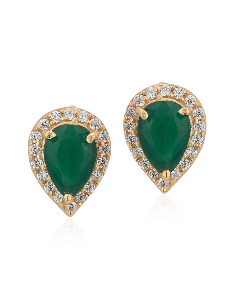 Green Gold-Plated Teardrop Shaped Stone Studs : B823108E-1