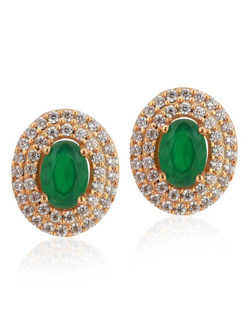 Green Gold-Plated Oval Stone Studs : B823111E-1