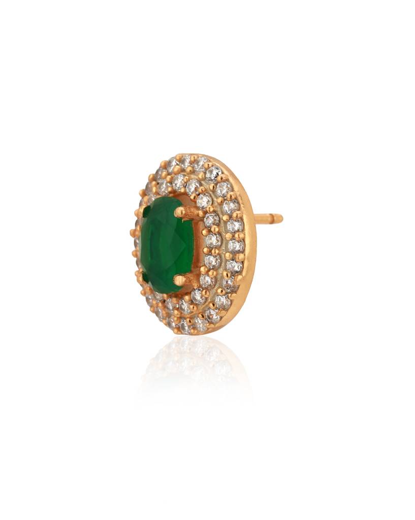 Green Gold-Plated Oval Stone Studs : B823111E-1