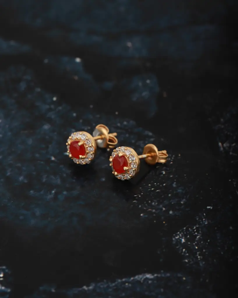 Maroon Gold-Plated Circular Stone Studs