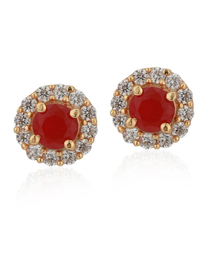Maroon Gold-Plated Circular Stone Studs : B823112E-1