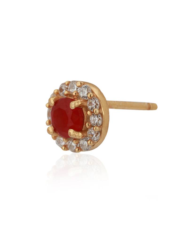 Maroon Gold-Plated Circular Stone Studs : B823112E-1