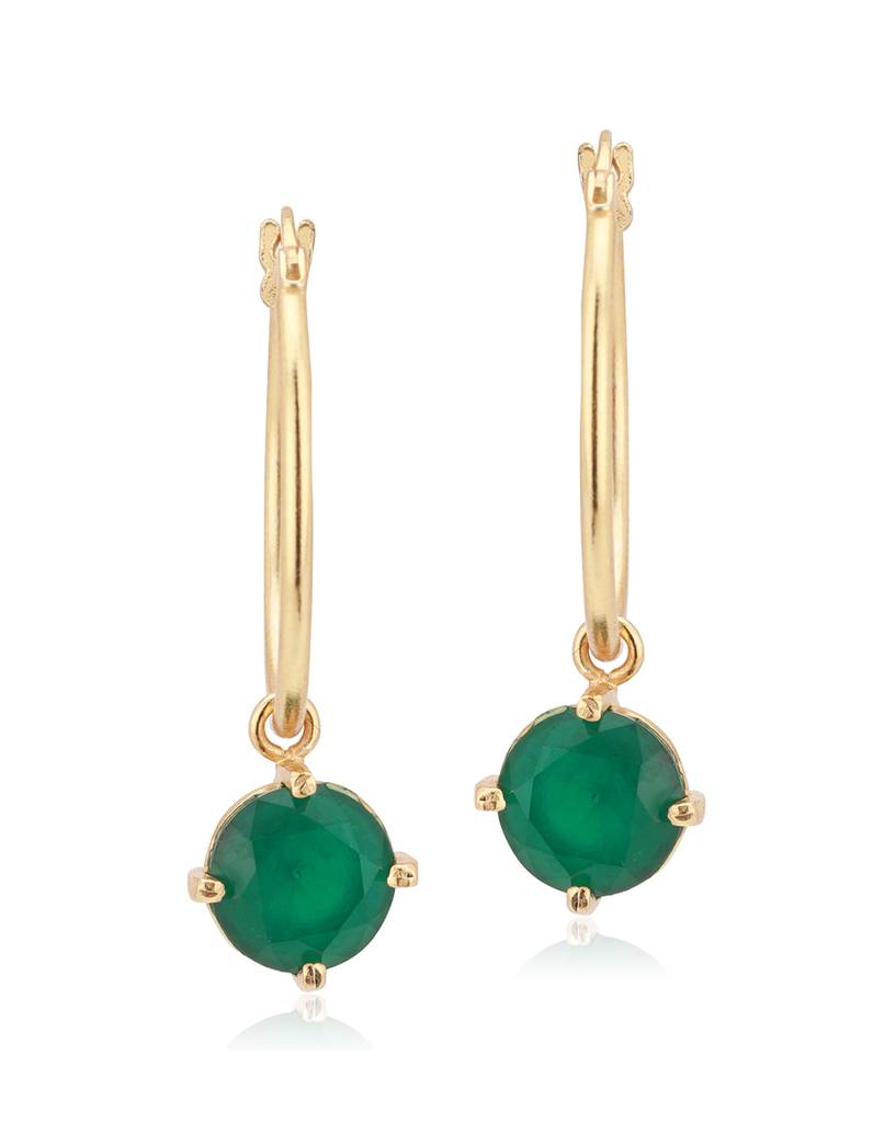 Green Gold-Plated Artificial Stone Studded Hoop Earrings : B823129E-1