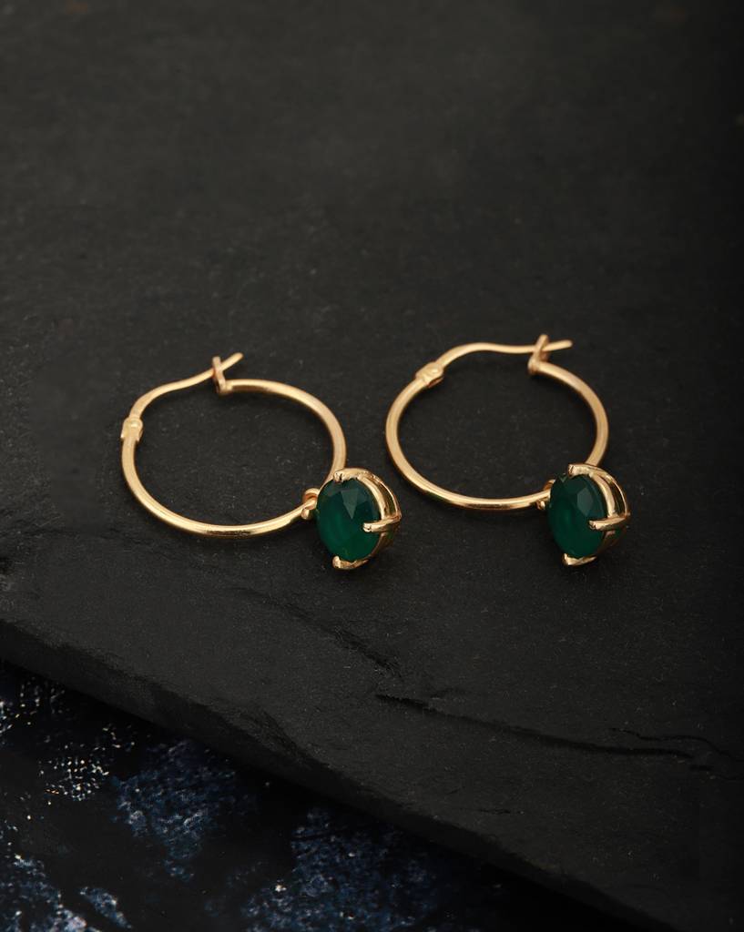 Green Gold-Plated Artificial Stone Studded Hoop Earrings : B823129E-1