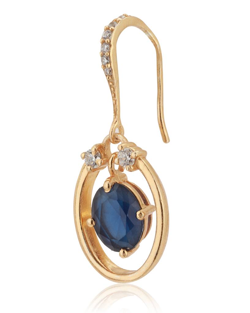 Navy Blue Gold-Plated Stone Studded Oval Drop Earrings : B823139E-1