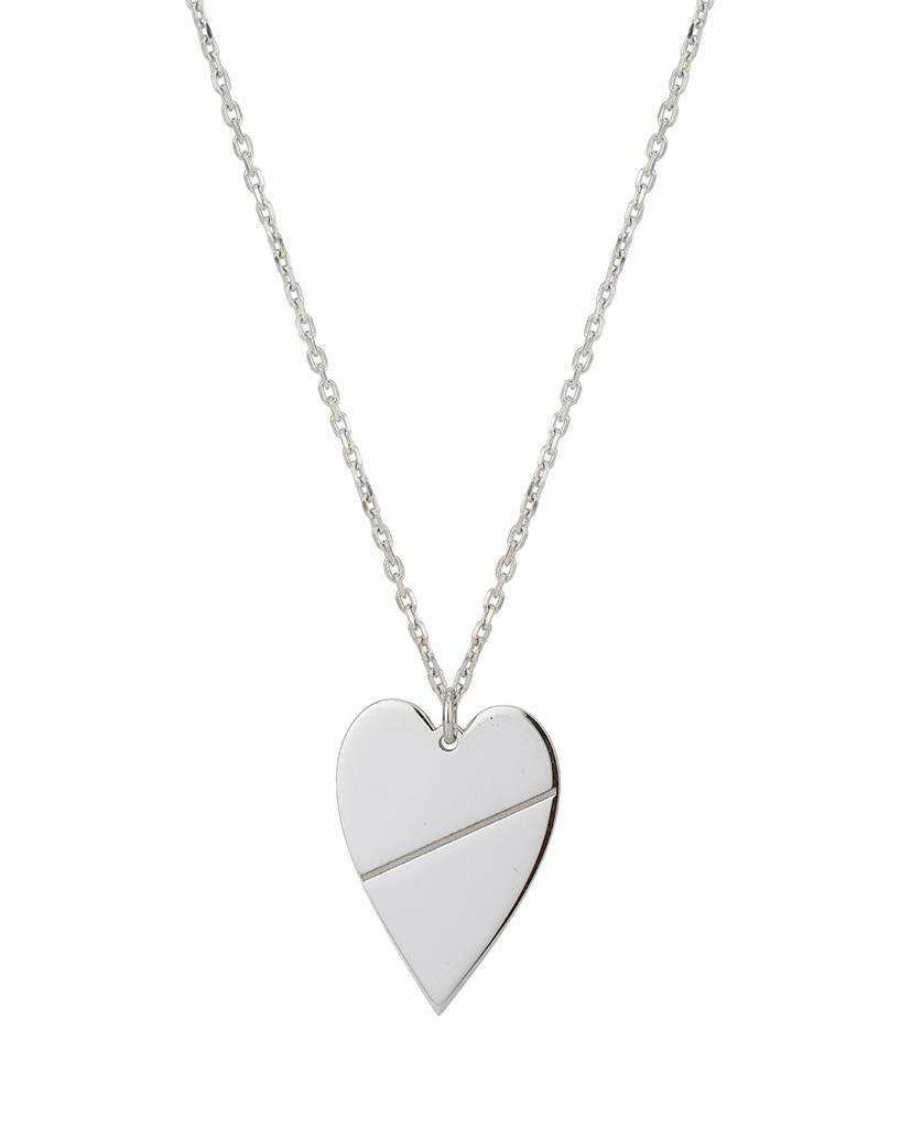 Carlton London Silver-Toned Rhodium-Plated Heart Link Chain : B827005N2