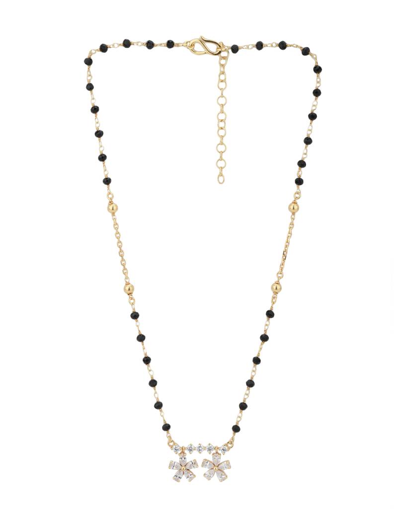Carlton London Black Gold--Plated Cz-Studded & Artificial Beaded Mangalsutra : B849901N-1