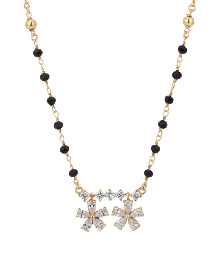 Carlton London Black Gold--Plated Cz-Studded & Artificial Beaded Mangalsutra : B849901N-1