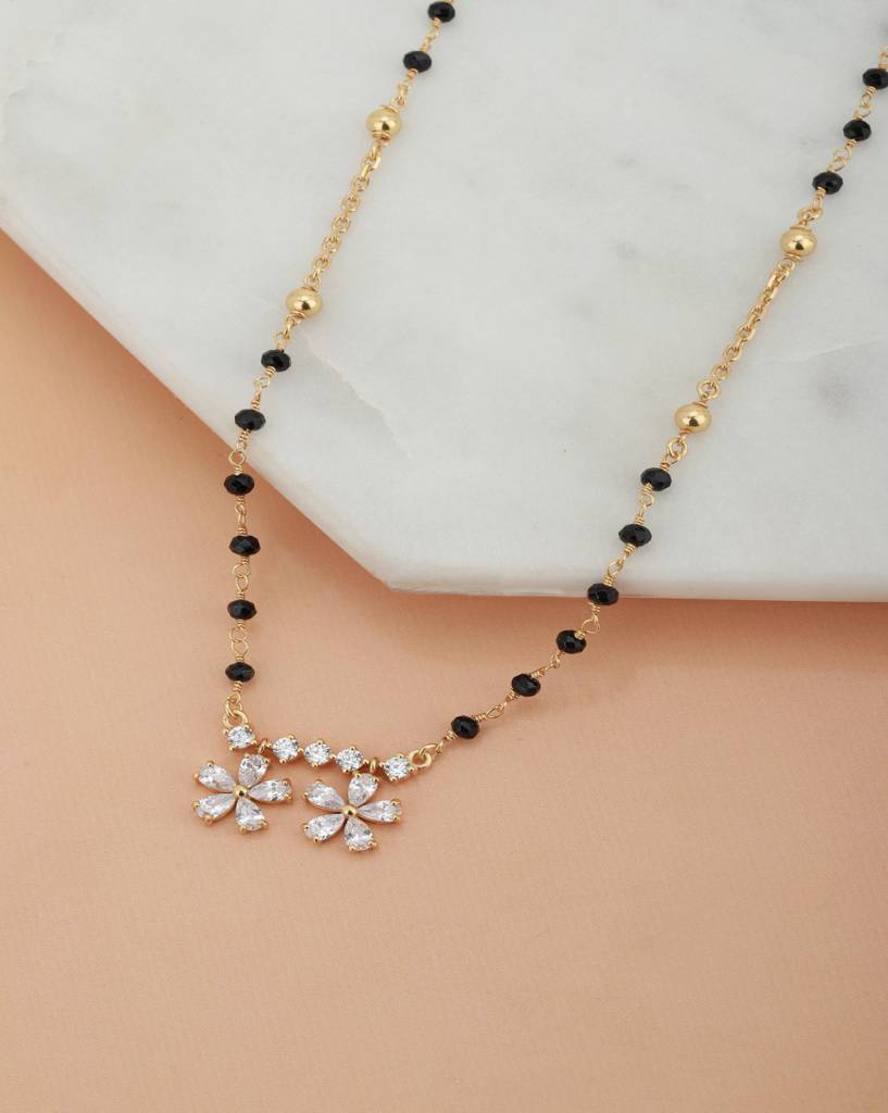 Carlton London Black Gold--Plated Cz-Studded & Artificial Beaded Mangalsutra : B849901N-1