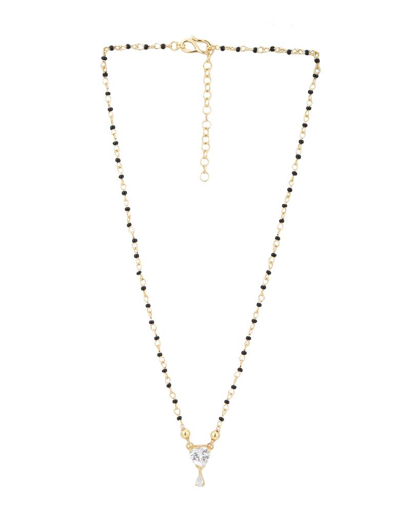 Carlton London Black Gold-Plated Cz-Studded & Artificial Beaded Mangalsutra : B849902N-1