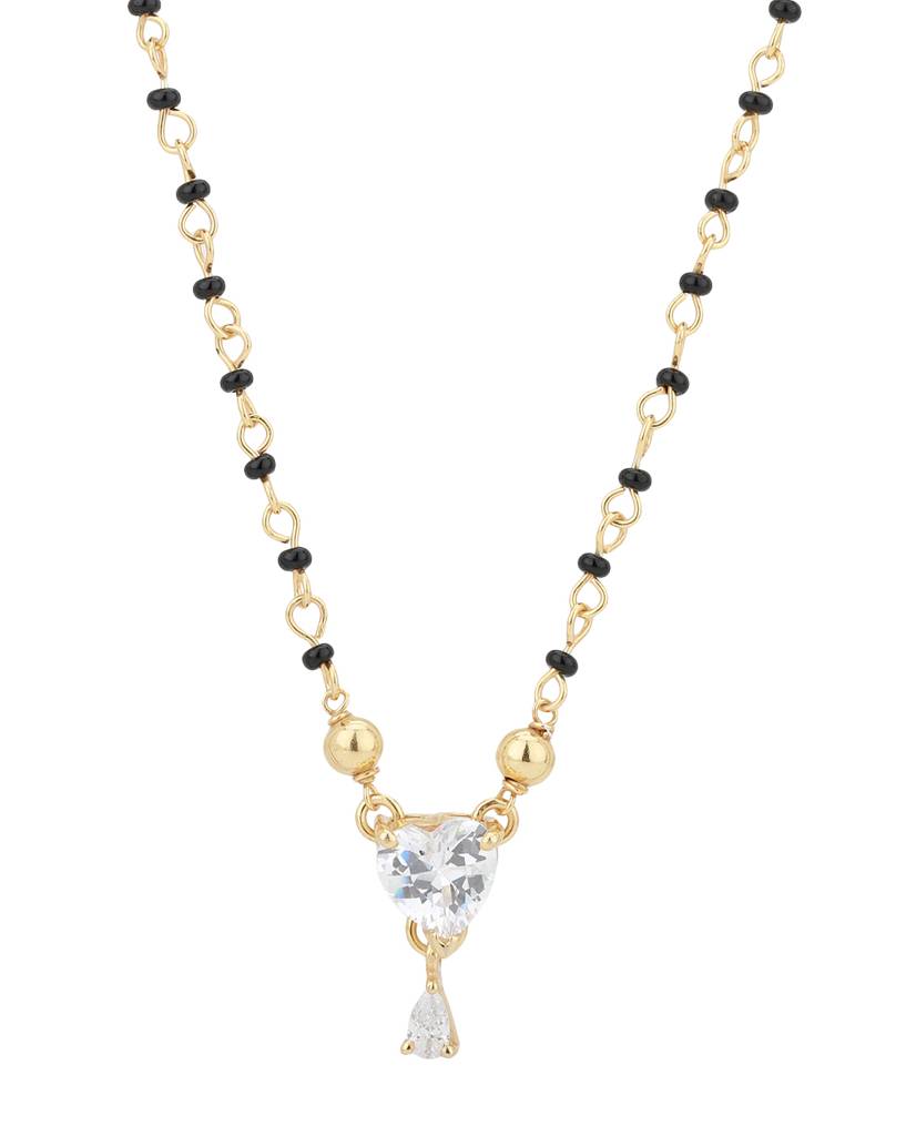 Carlton London Black Gold-Plated Cz-Studded & Artificial Beaded Mangalsutra : B849902N-1