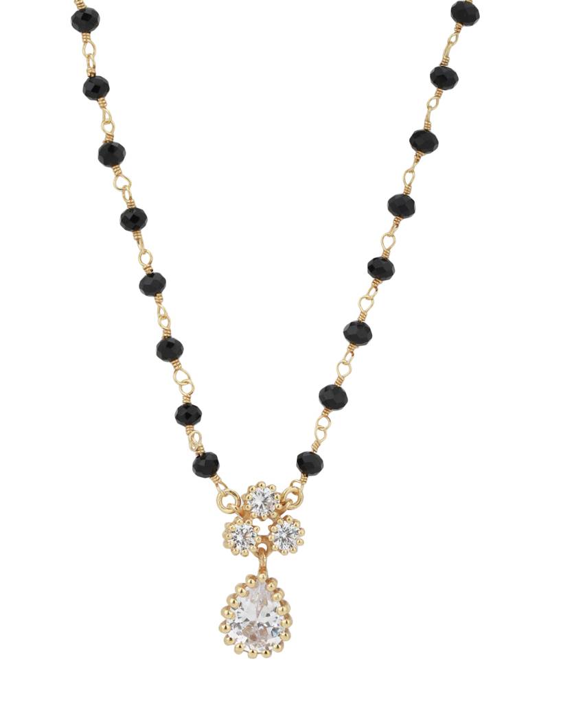 Carlton London Black Gold-Plated Cz-Studded & Beaded Tear-Drop Shaped Mangalsutra : B849909N-1