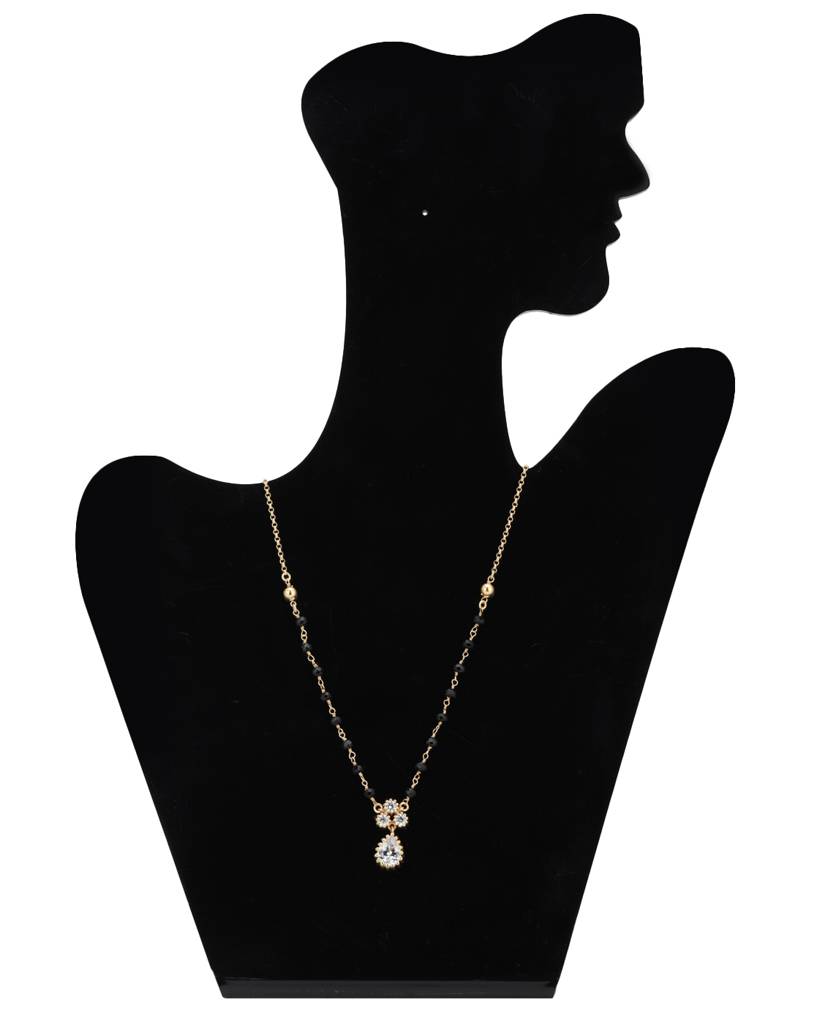 Carlton London Black Gold-Plated Cz-Studded & Beaded Tear-Drop Shaped Mangalsutra : B849909N-1