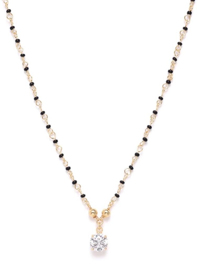 Black Gold-Plated Cz-Studded & Beaded Mangalsutra : B849915N-1