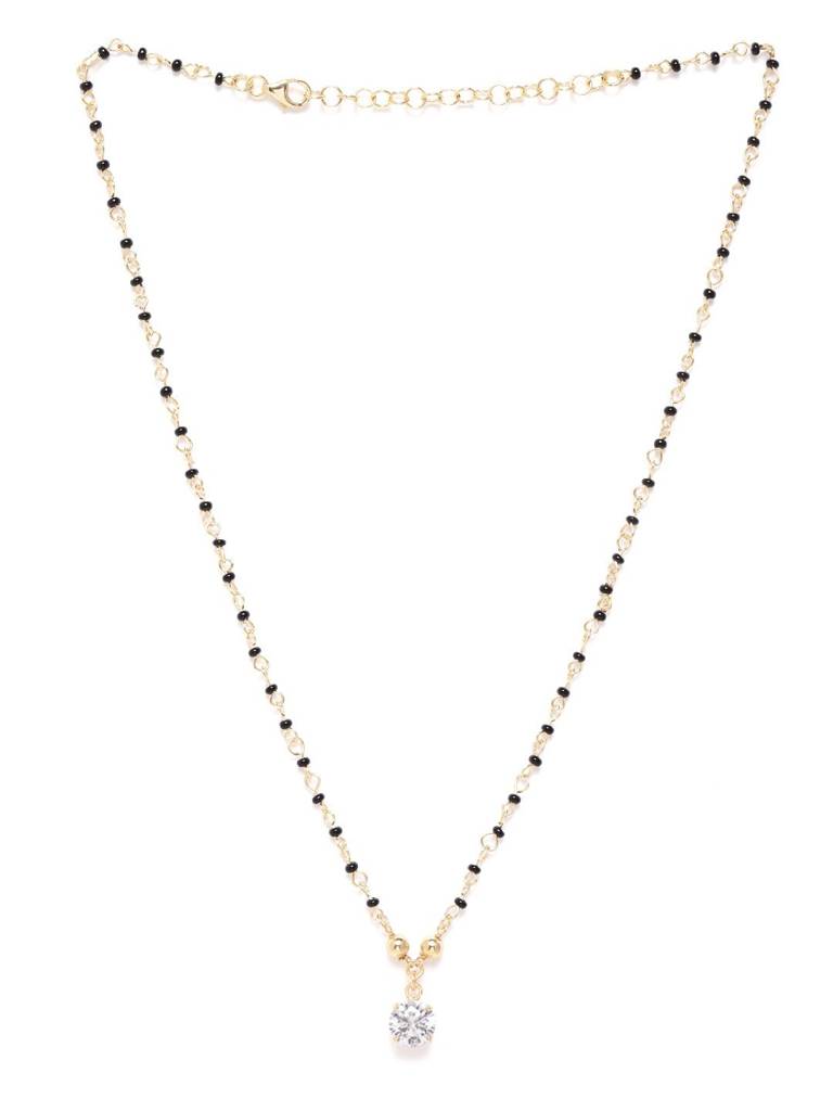 Black Gold-Plated Cz-Studded & Beaded Mangalsutra : B849915N-1