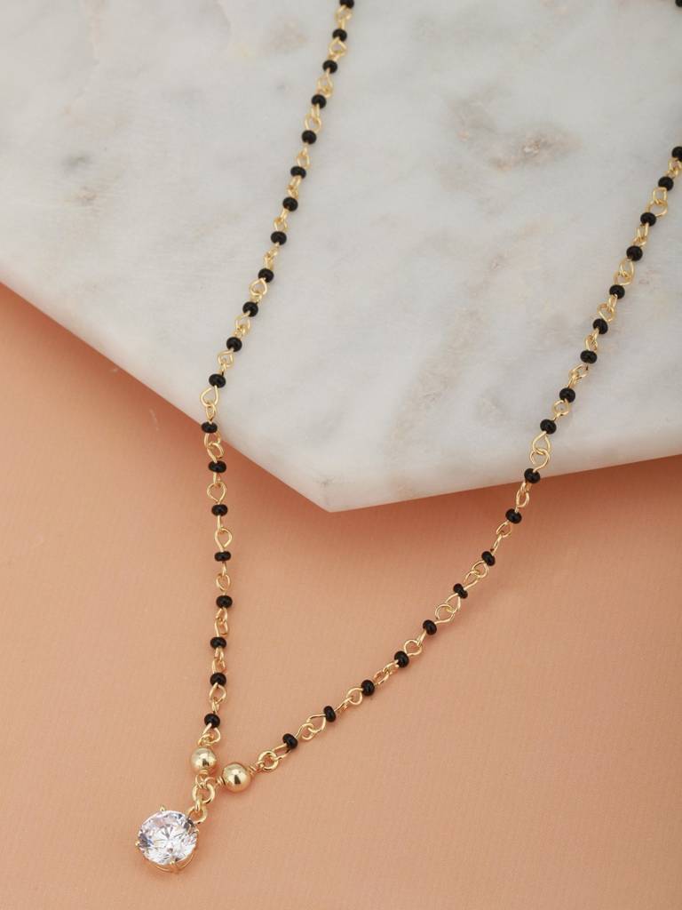 Black Gold-Plated Cz-Studded & Beaded Mangalsutra : B849915N-1
